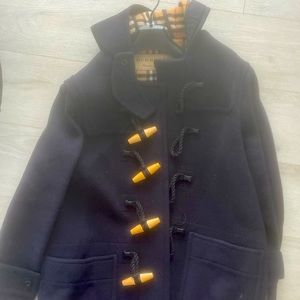 Navy Vintage Wool Blend Hooded Duffle Coat (Size 40)